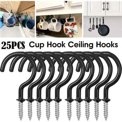 25pcs Cup Hooks Screws Plant Picture Hanger Key Jewelry Holder Screw In Hook Plastic And Iron For Hanging Lights Curtains