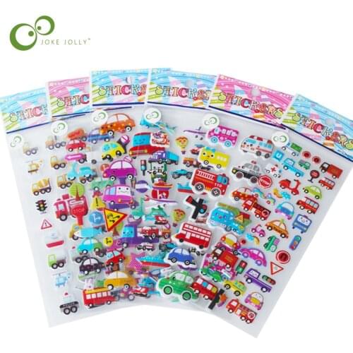 5 Sheets Crtoon Traffic Car Vehicle DIY Stickers Toys PVC Scrapbook for Children Diary Notebook Decoration Gifts GYH