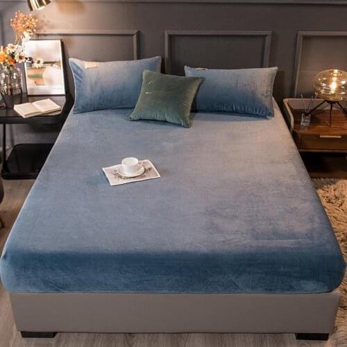 Velvet Elastic Fitted Sheet Home Bed Linen Winter Warm Double Queen King Mattress Cover 180x200 150x200cm Bedspread Deep 30cm