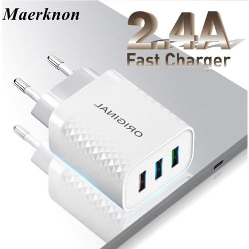 2.4A Maerkon Quick Charge QC3.0 USB-A Charger Wall Travel Mobile Phone Adapter For iPhone Huawei 3 Ports Fast Charging Charger