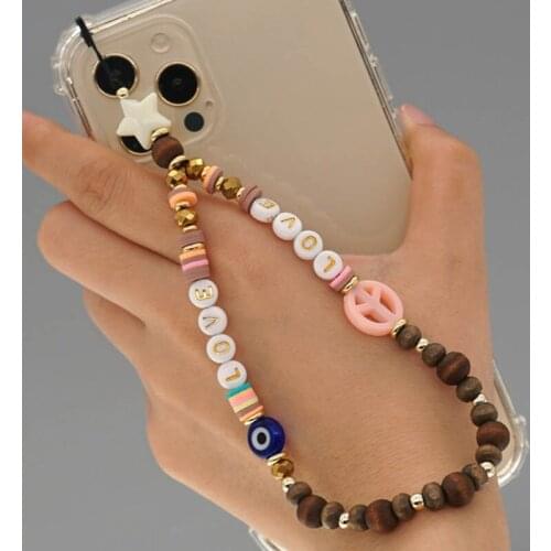 1pcs Cartoon Mixed Beads Phone Chain Acrylic Candy Color Smile Cellphone Strap Anti-lost Lanyard For Women Summer Jewelry