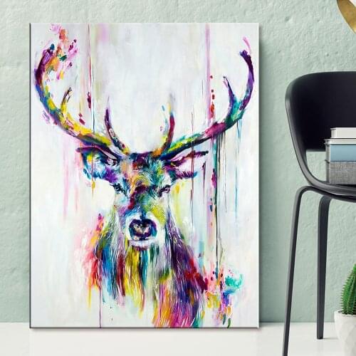 Colour Animal Canvas Print Painting Graffiti Elk Creative Picture Living Room Porch Decorative Animal Elk Canvas Painting
