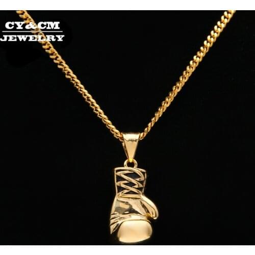 CY&CM Mens Gold Silver Color Mini 3D Solid Boxing Glove Pendant Necklace Stainless Steel Sporty Charming Punk Pendant For Women