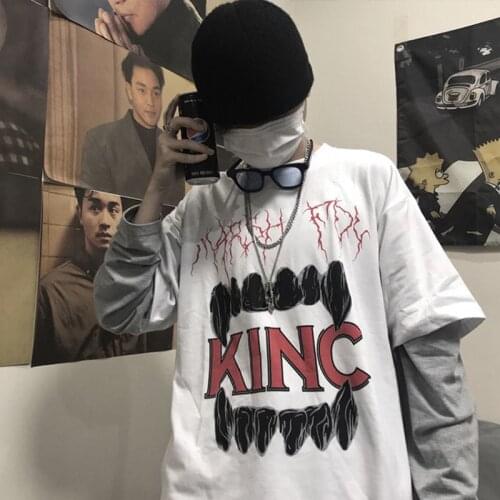 T-shirt cross fake two-piece couple outfit loose version dark hip-hop plus size autumn street new trend tops simple