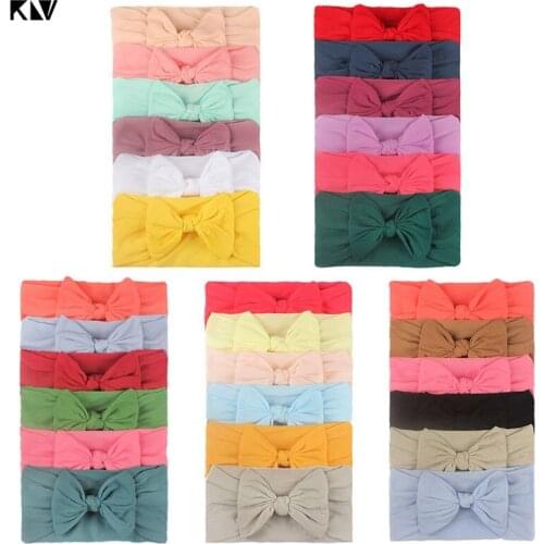 KLV 6Pcs/Set Baby Girls Lovely Bow Hairband Elastic Wide Headband Stretch Knot Bandanas Turban Headdress Clothing Accessories