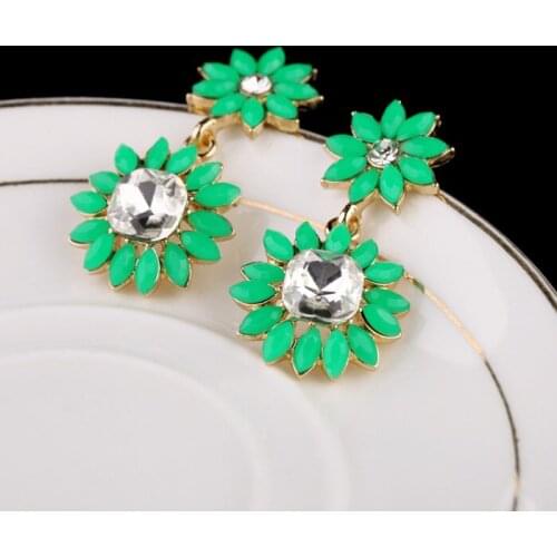 Bulk Price Red & Green & Yellow Flower Drop Earrings Countryside Candy Color Pierced Pending Earrings Fashion Jewelry