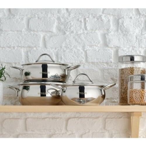 Roca Stainless Steel Cookware Set of Soup Pot 6 Piece Glass Cover Multifunctional Non-Stick Frying Pan Kitchen Cooking New Pots and Pans Set Kitchen Cookwares