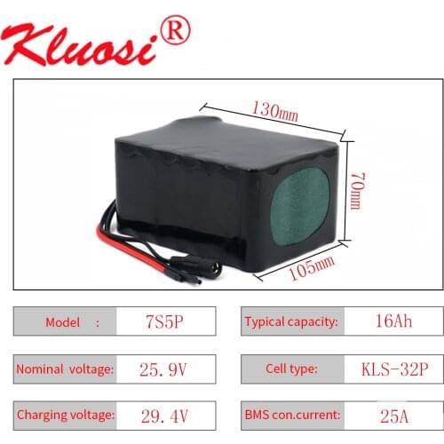 KLUOSI 7S5P 24V 16Ah 25.2V 29.4V Lithium Battery Pack with 25A BMS for Electric Motor Bicycle Scooter Wheelchair Motor Electric