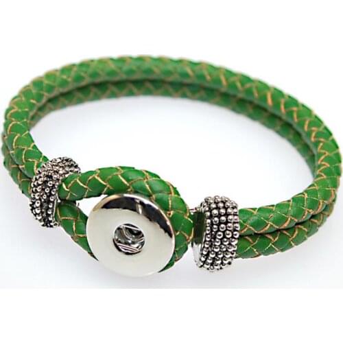 Miasol DIY Interchangeable Geniune Braided Leather Wrap Charm Bracelet Fits 18MM Snap Sutton Charms For Diy Bracelet Making