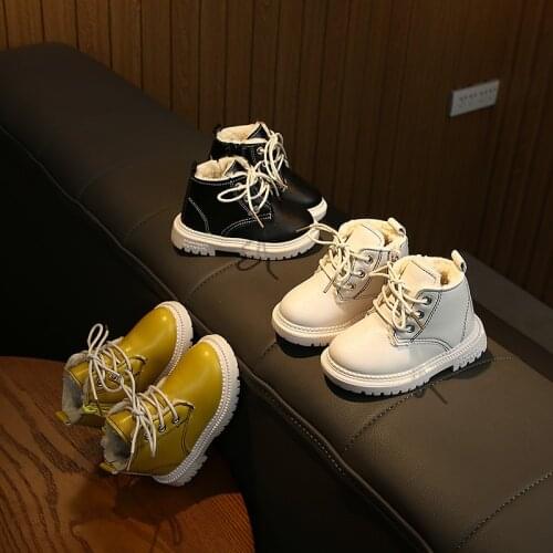 Fashion boys and girls Martin boots plush cotton shoes thickened warm boots baby leather cotton boots childrens shoes