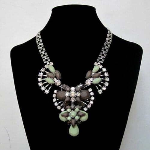 Fashion women jewelry accessories vintage metal colorful resin stone crystal maxi necklaces