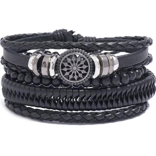 Modyle Men Bracelets Vintage Multilayer Leather Braid Bracelets Bangles Handmade Rope Wrap Bracelets Male Gift Jewlery