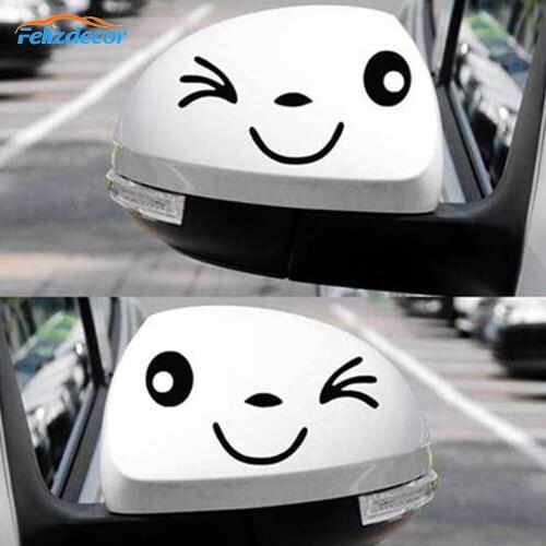 2 pcs Cute Smile Car Stickers Rear View Mirror Sticker Car Styling Cartoon Smiling Eye Face Car Decals For All Cars C1051