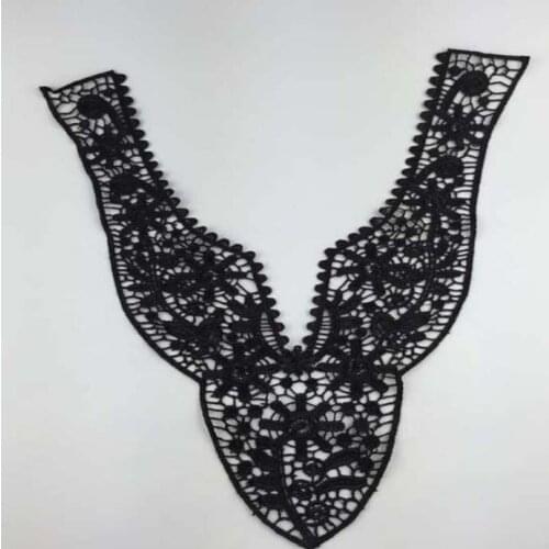 Patches fabric collar Trim Neckline Applique for dress/wedding/shirt/clothing/Sewing flower Floral lace black V neck