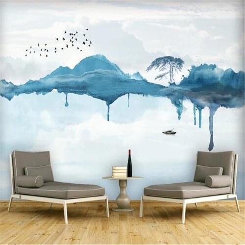 Milofi Custom Mural Wallpaper New Chinese Modern Simple Abstract Ink Landscape Background Wall Decorative Mural
