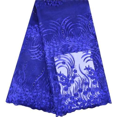 Nigerian Elegant Net Lace Fabrics French Lace Fabric 2018 High Quality Lace Fabric African Blue Tulle Lace Fabric 1221