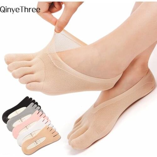3Pair/Set Women Toe Socks Fashion Summer Fashion Thin Boat Sock Pure Color Lady Invisible Breathable Anti-skid Five Finger Socks
