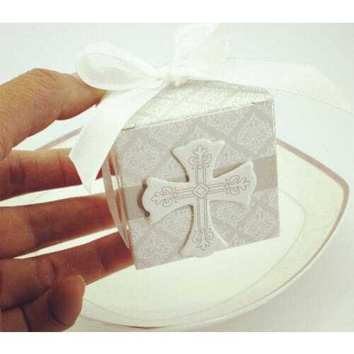 Newest Cross Square Gift Candy Boxes Wedding Party Favors and Gifts Box Bag With Ribbon