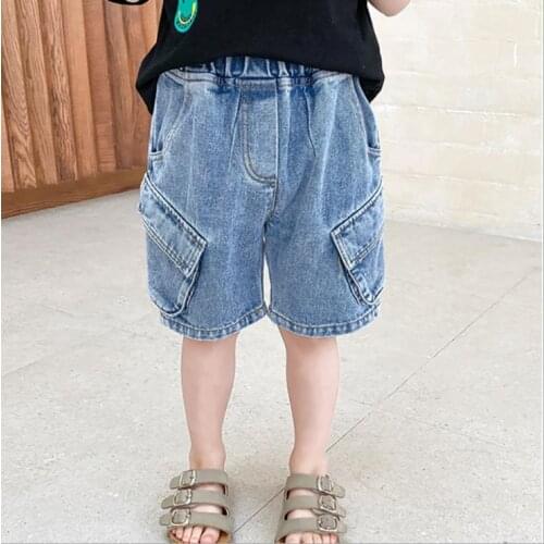 2021 Newest Arrival Kids Toddler Summer Jeans Baby Boys Casual Solid Color Denim Fifth Pants with Pockets