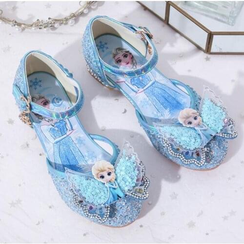 Frozen Girls Party Shoes Princess Sandals Leather Glitter Crystals Rhinestones Knot Kids Shoes Elsa Sneaker Christmas Gift