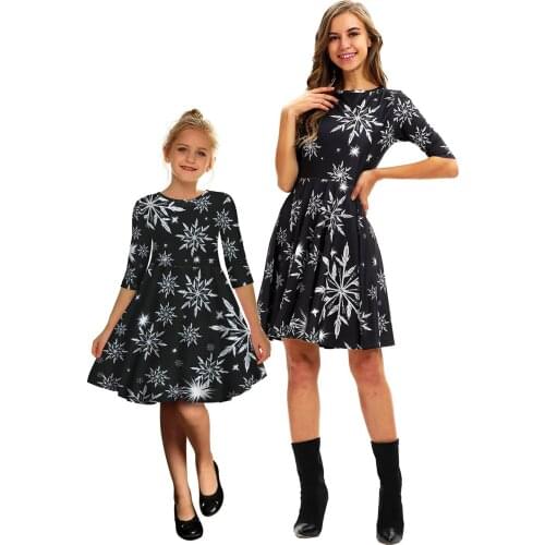 Matching mother daughter clothes Women Girls Clothes Dress Christmas Printing Red Matching Outfit Dress mom and daughter dress