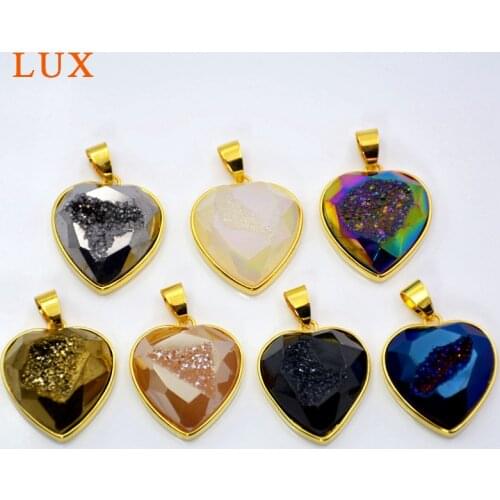 Heart shape Agates Druzy Geode Pendant multi color druzy stone gold setting drusy jewelry High Quality charms