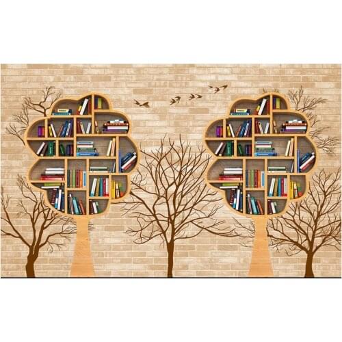 Custom photo wallpaper for walls 3 d mural Modern bookstore book bar nostalgic tree background wall background painting decor
