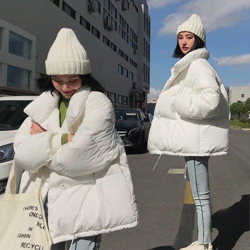 Пуховик женский 2020 Korean Style Winter Jacket WomenS Stand-Up Collar Solid Color WomenS Down Coat Loose WomenS Short Coat