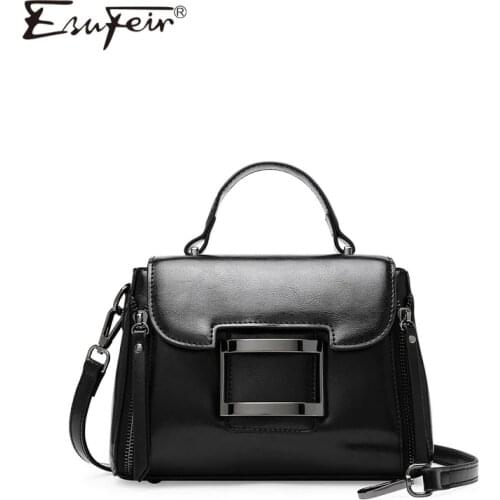 ESUFEIR 2018 Luxury Leather Womens Handbag Fashion Leisure Oil Wax Leather Hand Shoulder Messenger Bag Womens Casual Bag