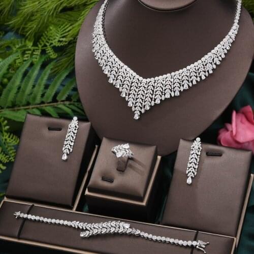 Luxury Gorgeous Noble Tassel Bangle Earrings Necklace Ring 4PCS Jewelry Set Charm of Women Brides Wedding Party Jewellery 2021