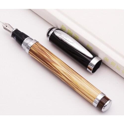 Duke 552 Executive Fountain Pen Natural Golden Stripe Bamboo Medium Nib Advanced Chrome Plating for Office Business School Gift