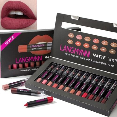 Sexy Lipstick Velvet Matte Waterproof Long-lasting Moisturizing Lipsticks Lips Makeup Cosmetic Matte Brown Lipsticks 12pcs/Set