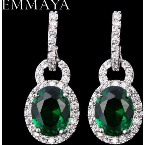 EMMAYA Silver-color Green Crystals Zircon CZ Drop Dangle Earrings for Women Fashion Luxury Dangle Earrings Jewelry