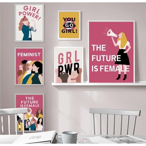 Nordic Modern Art Canvas Painting Cartoon Abstract Girl Painting and Printmaking Art Wall Poster Pink Mural Home Decor Girl Room