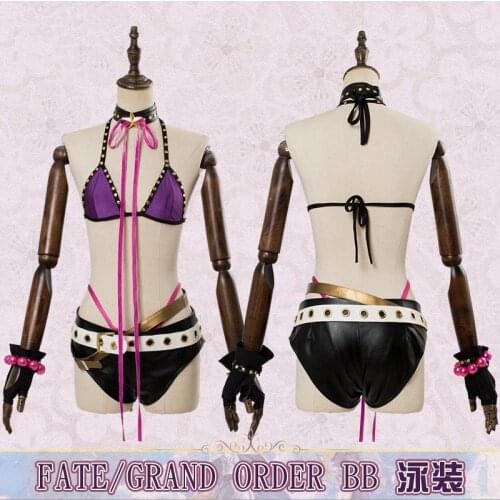 [STOCK] 2018 Anime Fate Grand Order Mysterious Heroine BB Swimsuit Cosplay Costume Full Set For Halloween Carnival Free Shipping