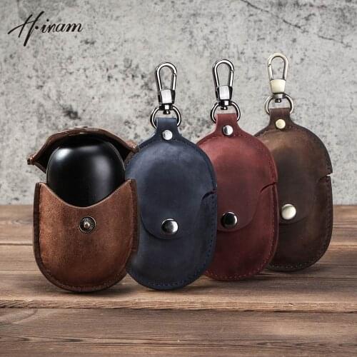 Vintage genuine cowhide leather luxury small coin purse women retro wireless earphone case for SAMSUNG Galaxy Buds hasp mini bag