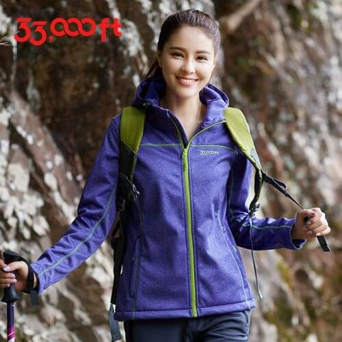 Womens Soft Shell Windproof Waterproof Jacket Autumn Winter Warm Breathable Hooded Cardigan Coat Outdoor Hiking Sports Jacket
