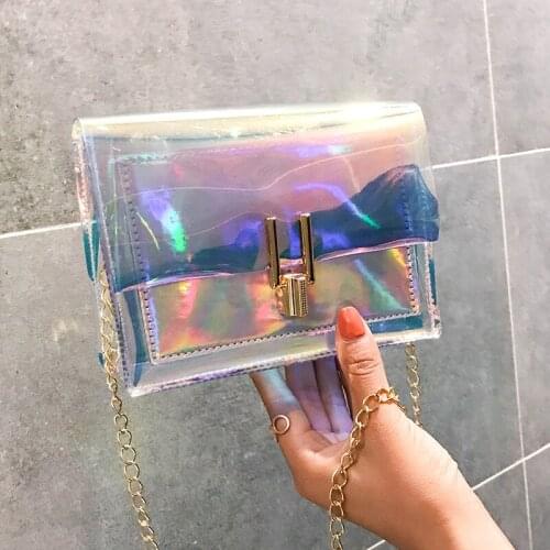 Female bag new fashion colorful transparent jelly laser bag shoulder messenger bag mini square bag