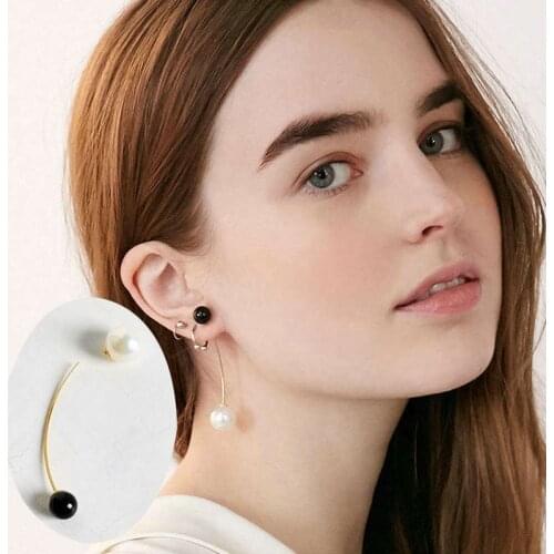2021 New Imitation Pearl Double Sided Stud Earrings For Women Trendy Fashion Gold Color Black Bead Earring Jackets Jewelry Gift