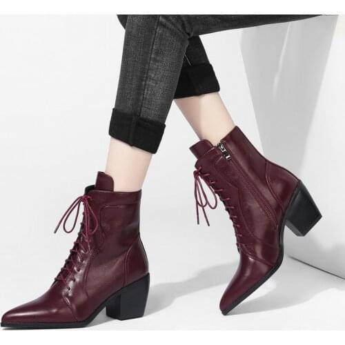 Winte Fashion Cross Straps Comfortable Thick Heel Zipper Ladies Knight Boots Spring Autumn Solid Color Pointed Toe Womens Shoes
