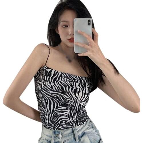 Womens Leopard Pattern Sexy Slim Exposed Navel Camisole Crop Top Summer Sling Tank Top