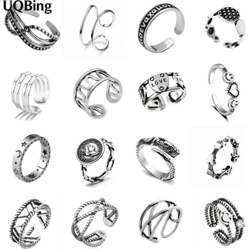 2020 Vintage High Quality 925 Sterling Silver Cross Layer Letter Smile Face Women Rings Wholesale Gifts Jewelry