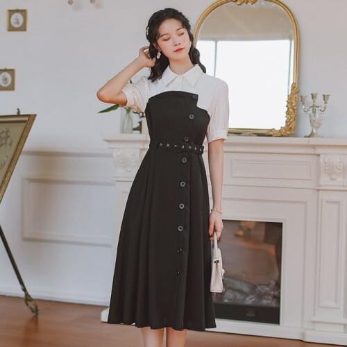 Korean Casual Temperament Square Collar Dresses For Women 2021 Summer Retro Short Sleeve Fashion Irregular Dress