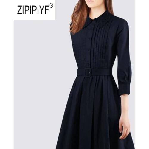 Simple Design Fashion Women Dresses Turn Down Neck Three Quarter Sleeve A-Line Dresses Elegant Office Lady Casual Dresses Z2664