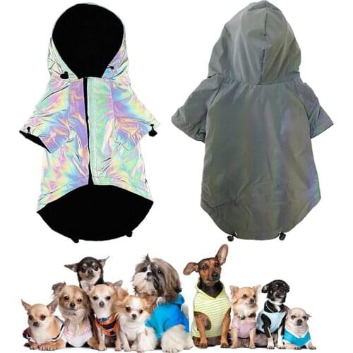 1PCS Pet Clothes Gray Polyester Material Dog Warm Jacket Jacket Reflective Fabric To Improve The Recognition At Night