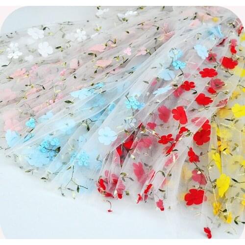 1Y/lot Chiffon 3D Flower Embroidery Lace Mesh Fabric For Clothing Skirt Handmade DIY Material