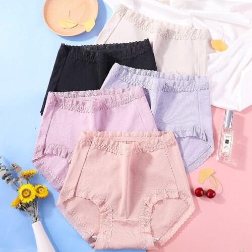 3Pcs/Pack Sexy Lace Panties Women Fashion Soft Cotton Briefs Plus Size Pants Solid Color Lingerie Female Underwear M-5XL