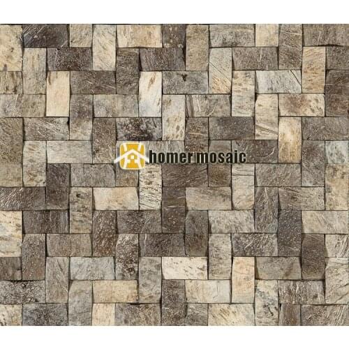 3D convex strip natural coconut shell mosaic tiles wall decor wall mosaic tiles rustic coconut square tiles