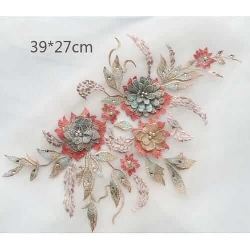 5 Color 3D Stereo Flower Beaded Lace Flowers Embroidered Piece DIY Wedding Dress Headwear Accessories RS48