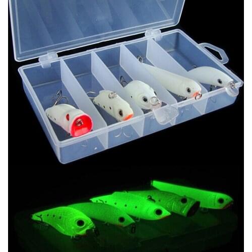 5Pcs Mixed Model Luminous Fishing Lures Crankbait Minnow Pencil Popper VIB Bait Night Fishing Ice Fishing Tackle